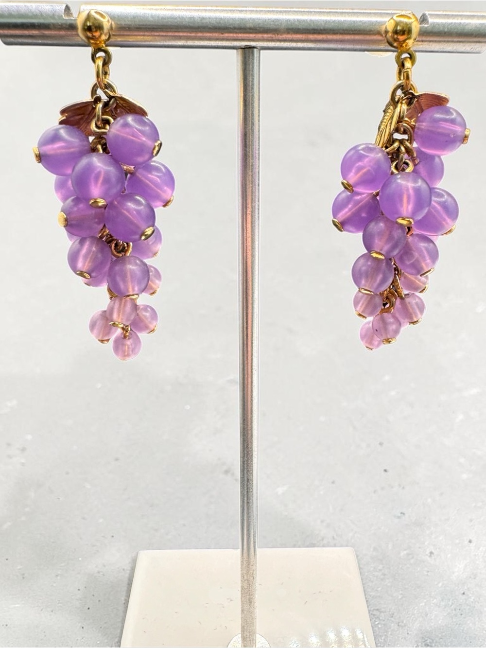 Purple Grape Cluster Drop Earrings - SKU E